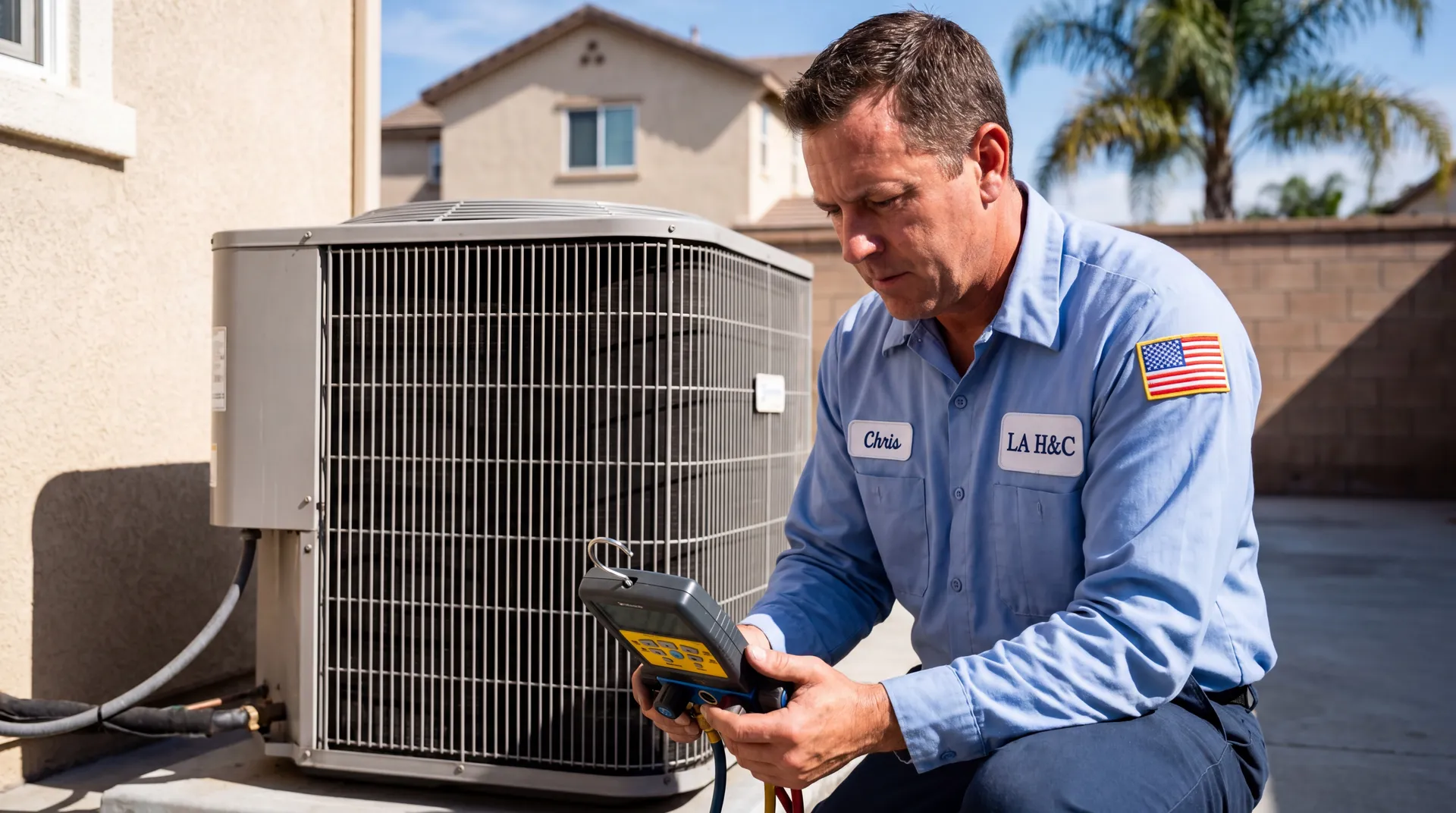 Los Angeles HVAC and MEP technician working on equipment